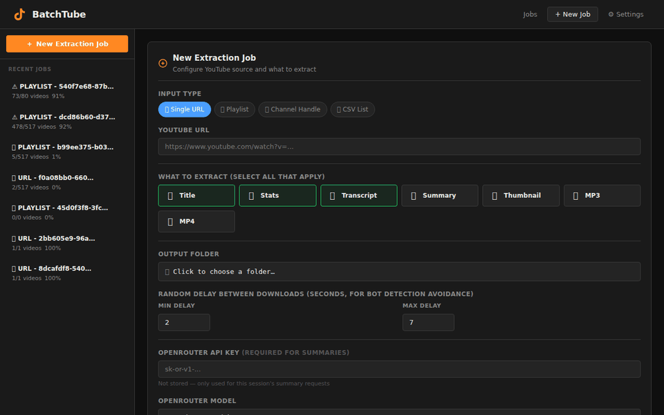 Create a new extraction job